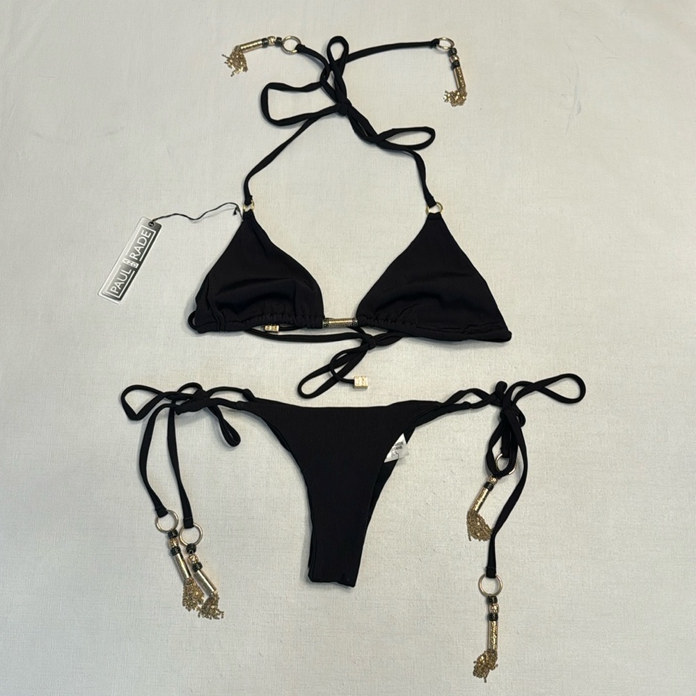 NWT Paul & Rade Black Bikini with Gold Tassels - Picture 2 of 6